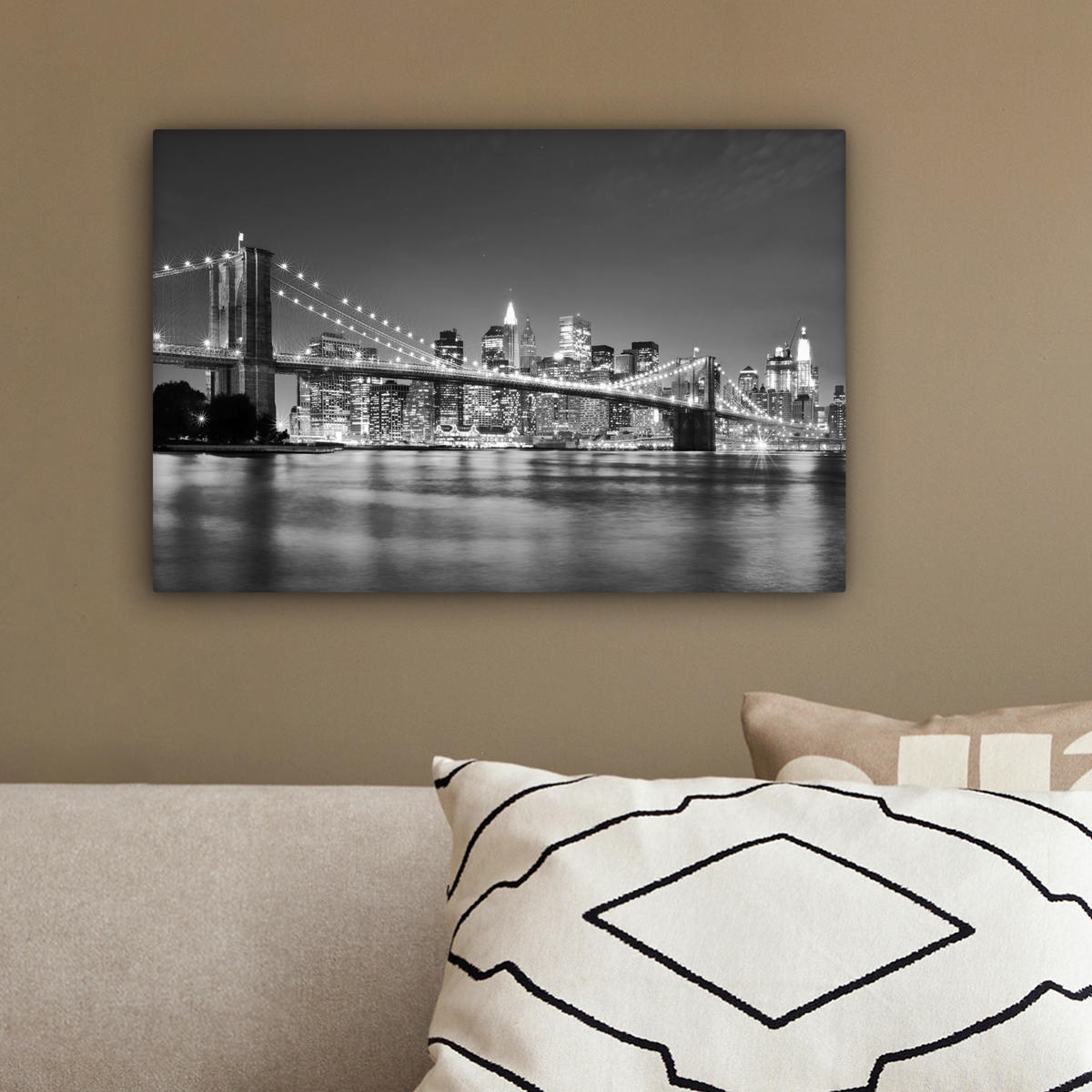 LEINWANDBILD - New York - Brücke - Brooklyn - Schwarz und weiß - Architektur - 30x20 - Deko XXL - Schwarz, Textil (30/20cm) - MuchoWow