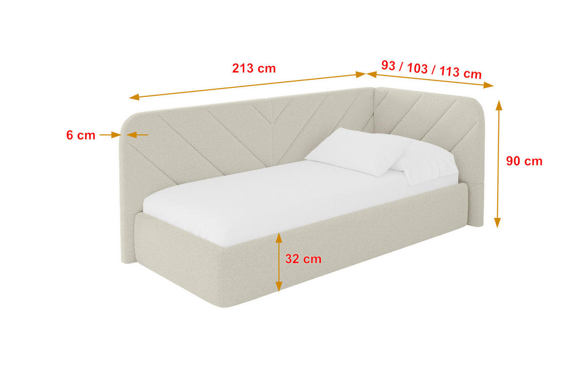 EINZELLBETT Jugendbett mit Bettkasten und Matratze H3/H4, Links - FIKY 90x200 Beige - Champagner/Beige, Holzwerkstoff/Textil (90/200cm) - ALTDECOR