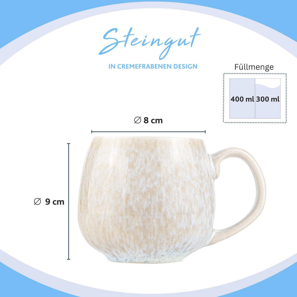 KAFFEEBECHER SET SANTORINI - 4 teilig aus Steingut - Creme, Keramik (30/18/30cm) - Sänger