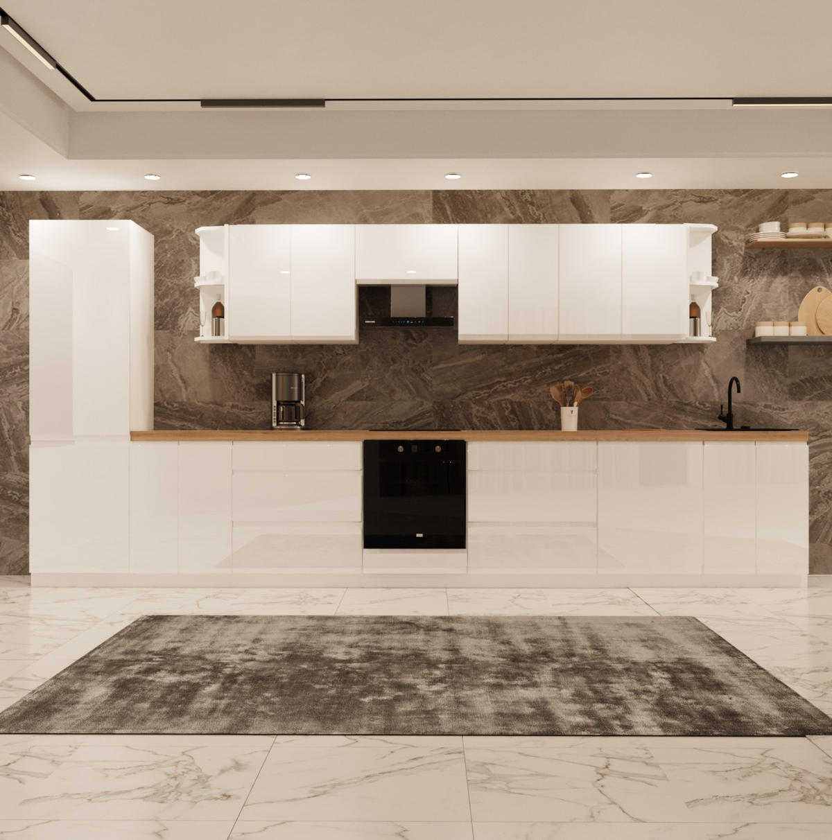 KÜCHENZEILE 460 cm - Aspen KA9-M460 - in Weiß/Hochglanz - Weiß Hochglanz, Holz (460/212/58cm)