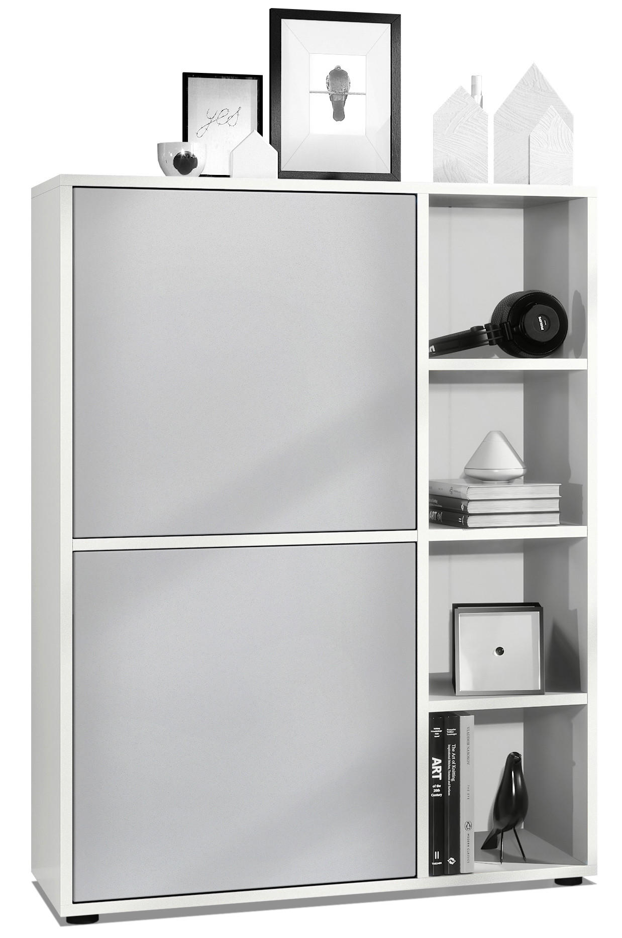 HIGHBOARD Cuba Türen in Hellgrau seidenmatt - Greige, Holzwerkstoff (79/105.5/35.5cm) - Vladon