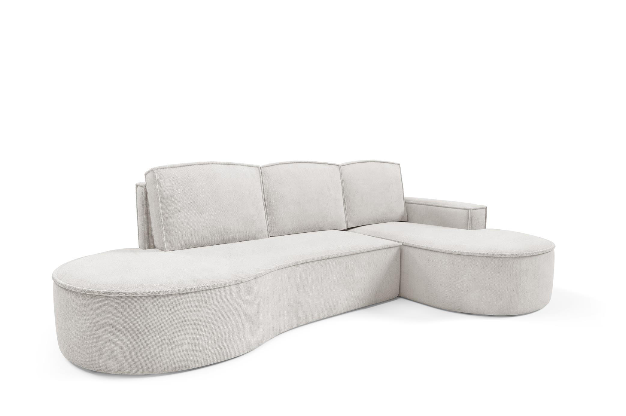 ECKSOFA Flow Weiß, mit Schlaffunktion und Kissen in Curio Stoff, rechte seite - Weiß, Holzwerkstoff/Textil (277/157cm) - Bettso