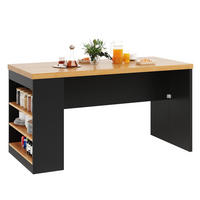 KUCHYŇSKÝ OSTRŮVEK v černé barvě s LED osvětlením a zásuvkou do kuchyně a jídelny, 155×80×90 cm - přírodní/černá, kompozitní dřevo (155/90/80cm) - STILVORA