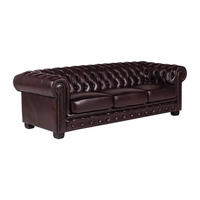 CHESTERFIELD Ledersofa 4-Sitzer - Büffelleder - Rotbraun - BRENTON - Bordeaux, Leder (240/73/99cm) - Vente-Unique
