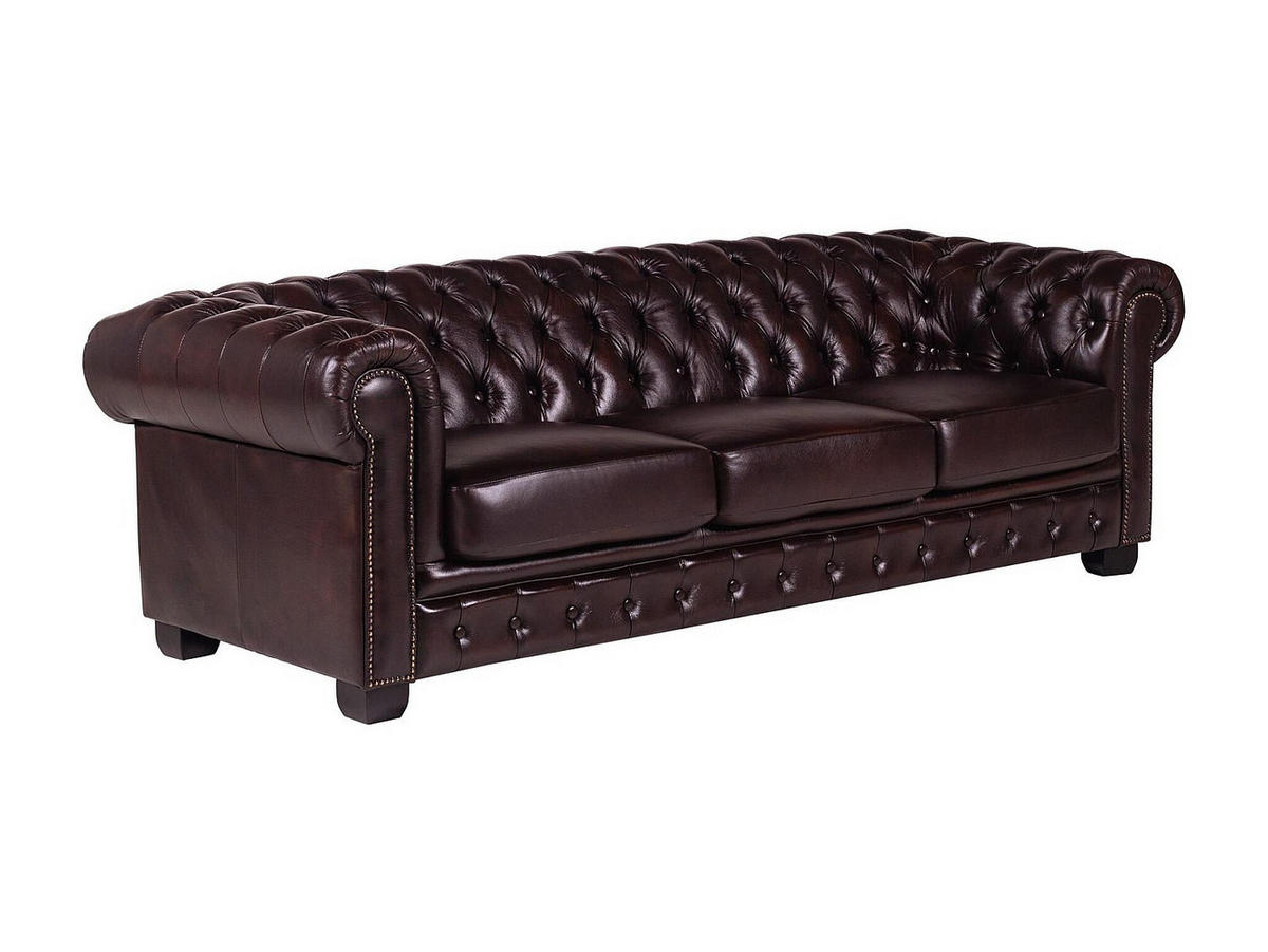 CHESTERFIELD Ledersofa 4-Sitzer - Büffelleder - Rotbraun - BRENTON - Bordeaux, Leder (240/73/99cm) - Vente-Unique