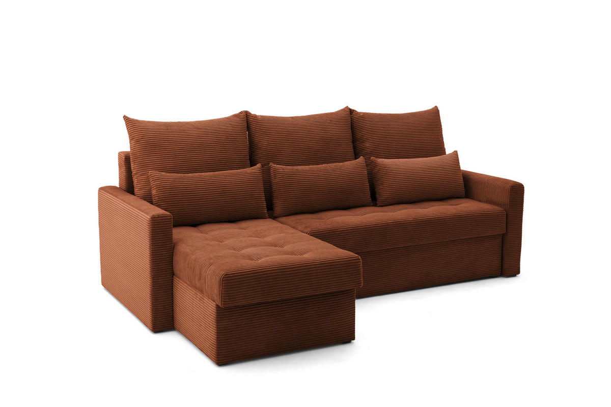 ECKSOFA PULA L Links mit Schlaffunktion 132x198 Cord Braun - Schwarz/Braun, Holz/Kunststoff (214/145cm) - NACANAPA