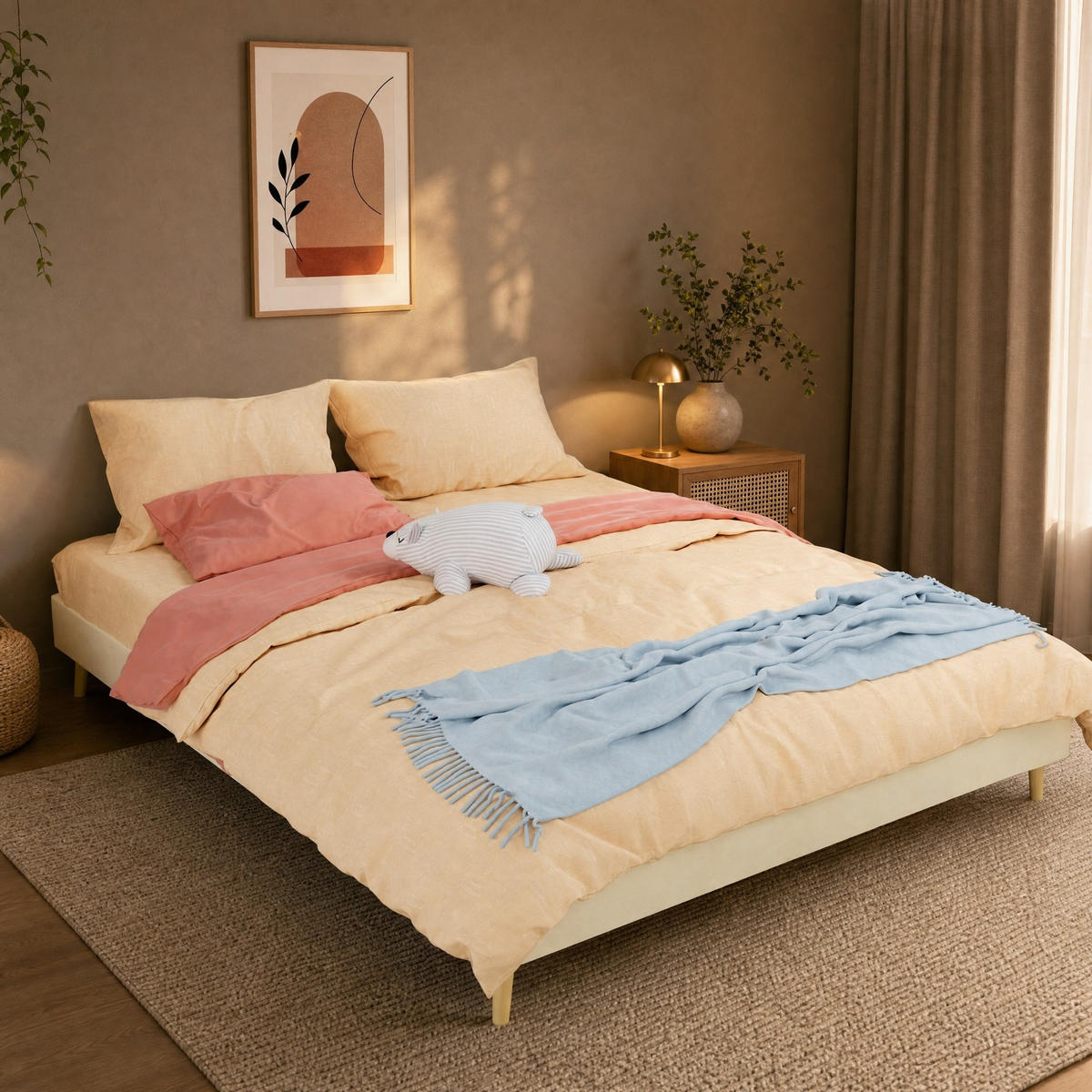 POLSTERBETT 160/200 mit stabilem Rahmen und modernem Design in Beige - Beige, Holzwerkstoff/Textil (160/200cm) - EVRYAE