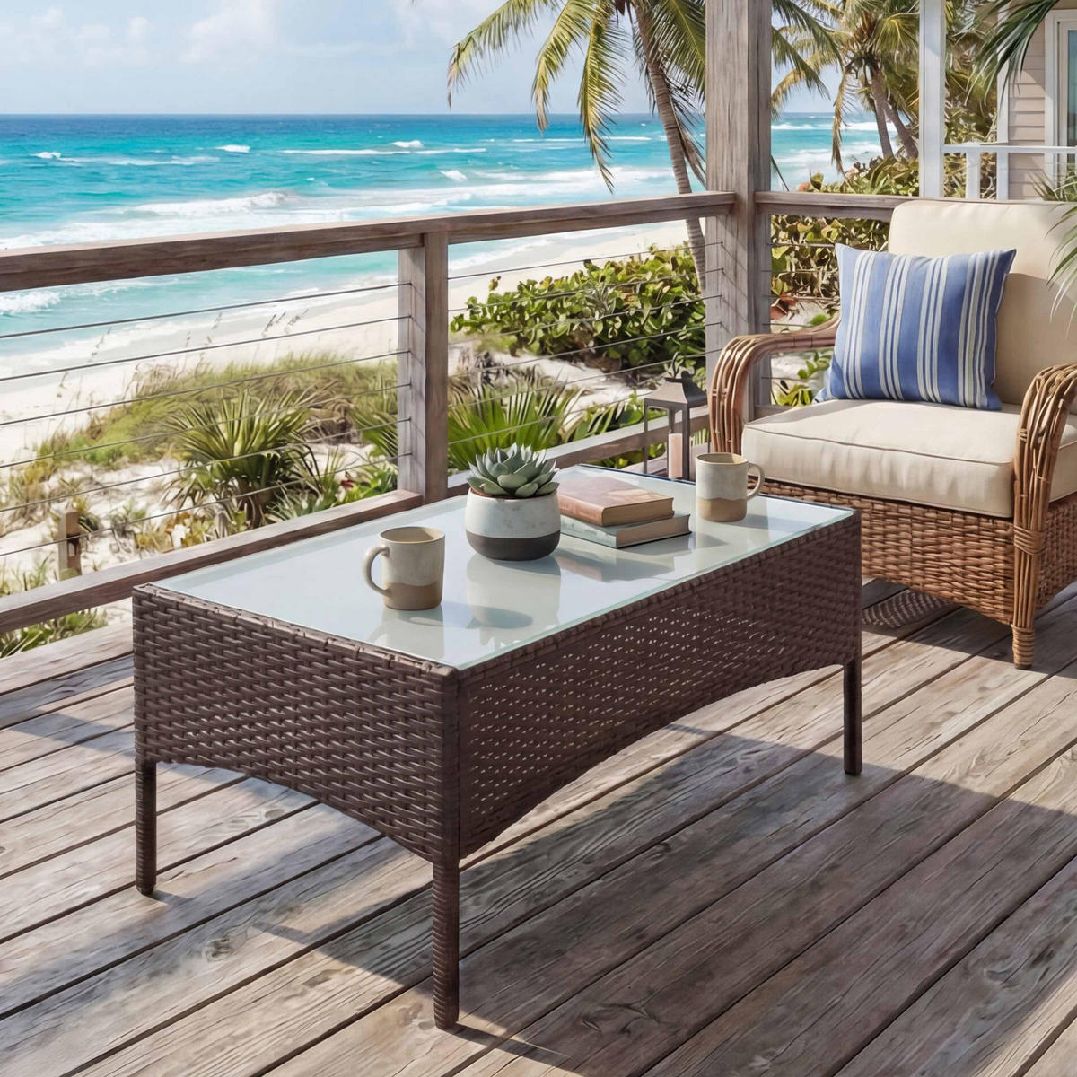 POLY-RATTAN GARTENTISCH rechteck Braun - Braun, Kunststoff (48/79/38cm) - MCW