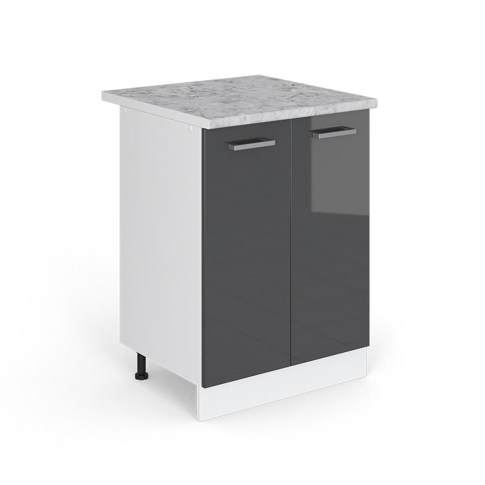 KÜCHENUNTERSCHRANK R-Line Anthrazit Hochglanz 60 cm, AP Marmor - Schwarz Hochglanz/Anthrazit, Holzwerkstoff (60/81.6/60cm) - Vicco