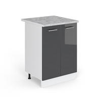 KÜCHENUNTERSCHRANK R-Line Anthrazit Hochglanz 60 cm, AP Marmor - Schwarz Hochglanz/Anthrazit, Holzwerkstoff (60/81.6/60cm) - Vicco