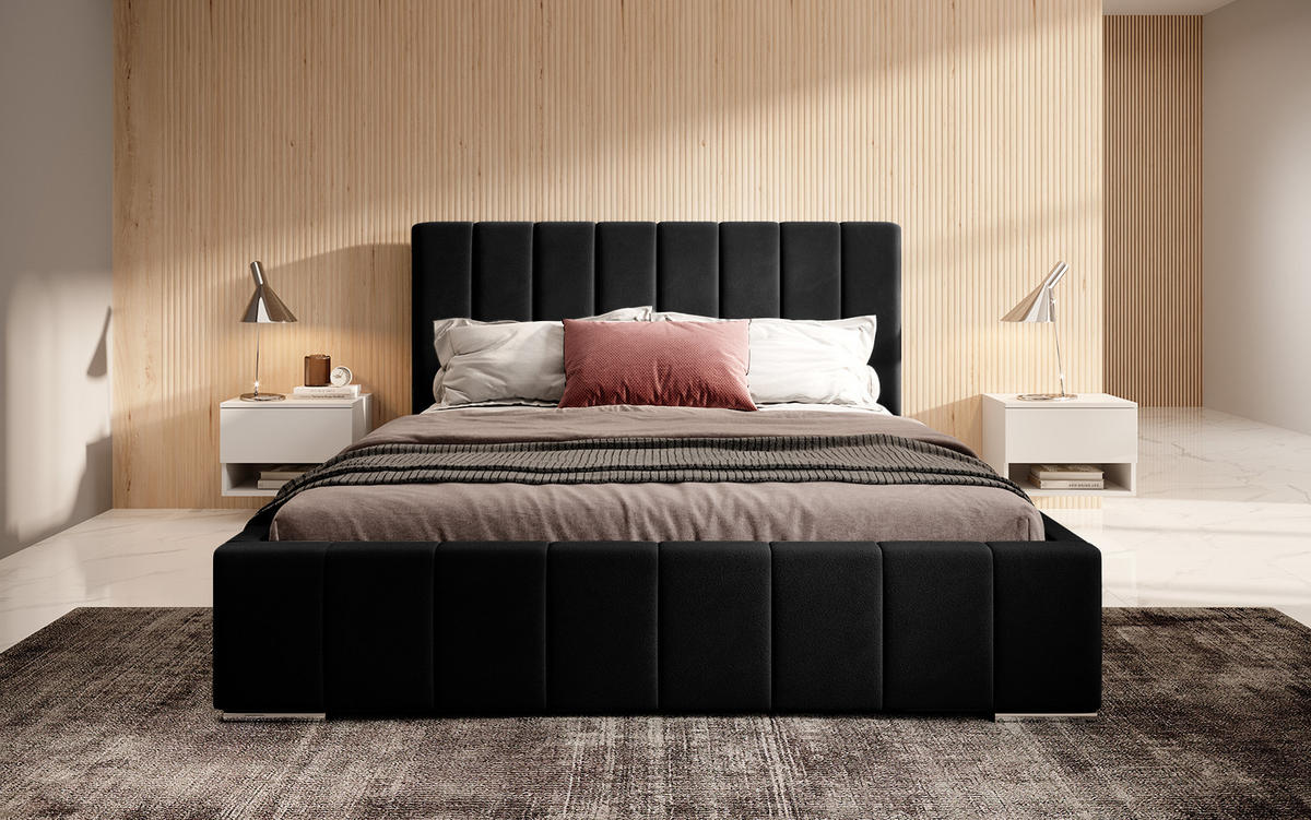 POLSTERBETT ALVORA 180x200 cm, Schwarz - Schwarz, Textil (200/180cm) - Fedve