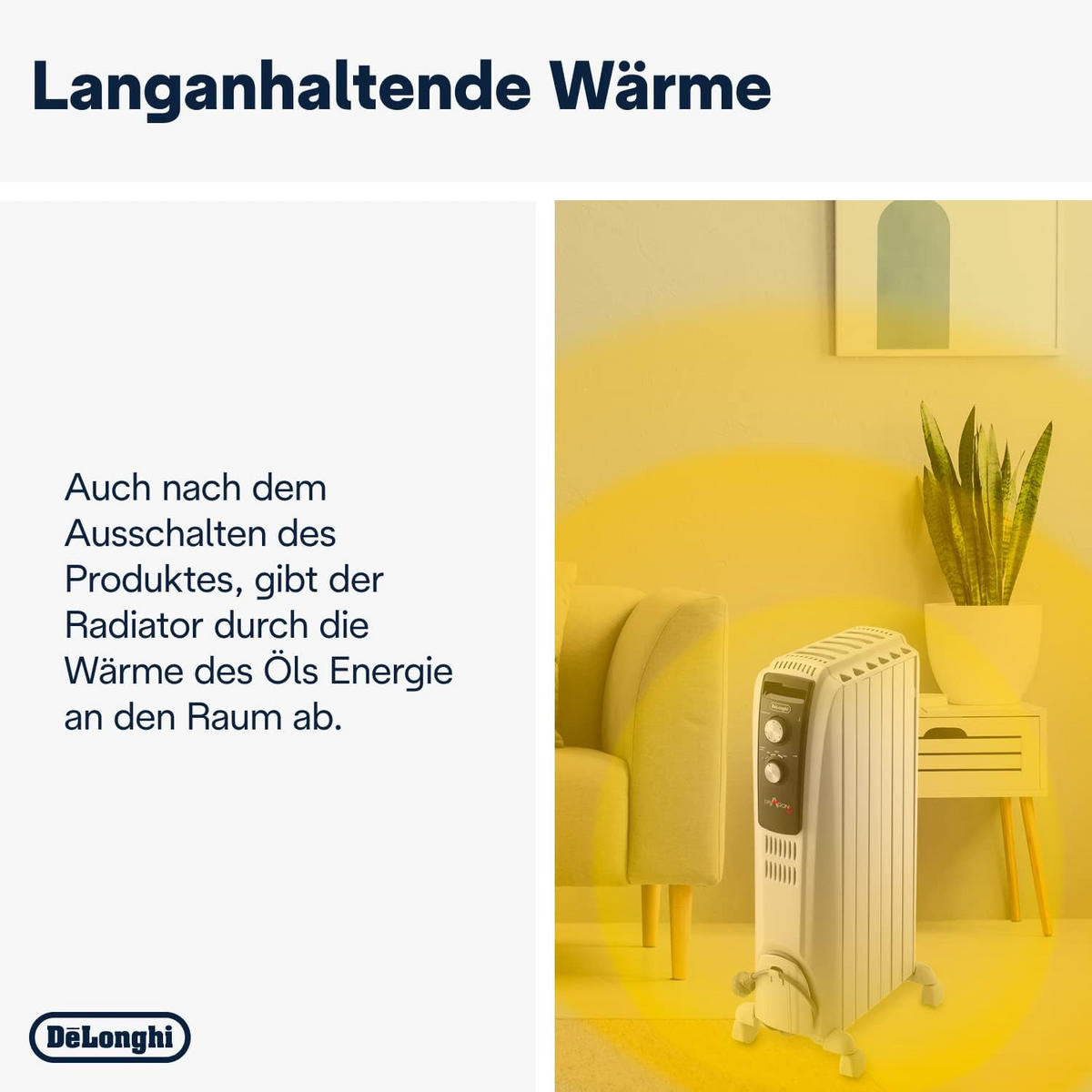 ÖLRADIATOR – 1500W Heizkörper mit Frostschutz, Verstellbarem Thermostat, Keramikdesign & Mobilen Klapprädern für Effiziente Wärme - Schwarz/Weiß, Keramik/Kunststoff (28/63/14cm) - De'Longhi