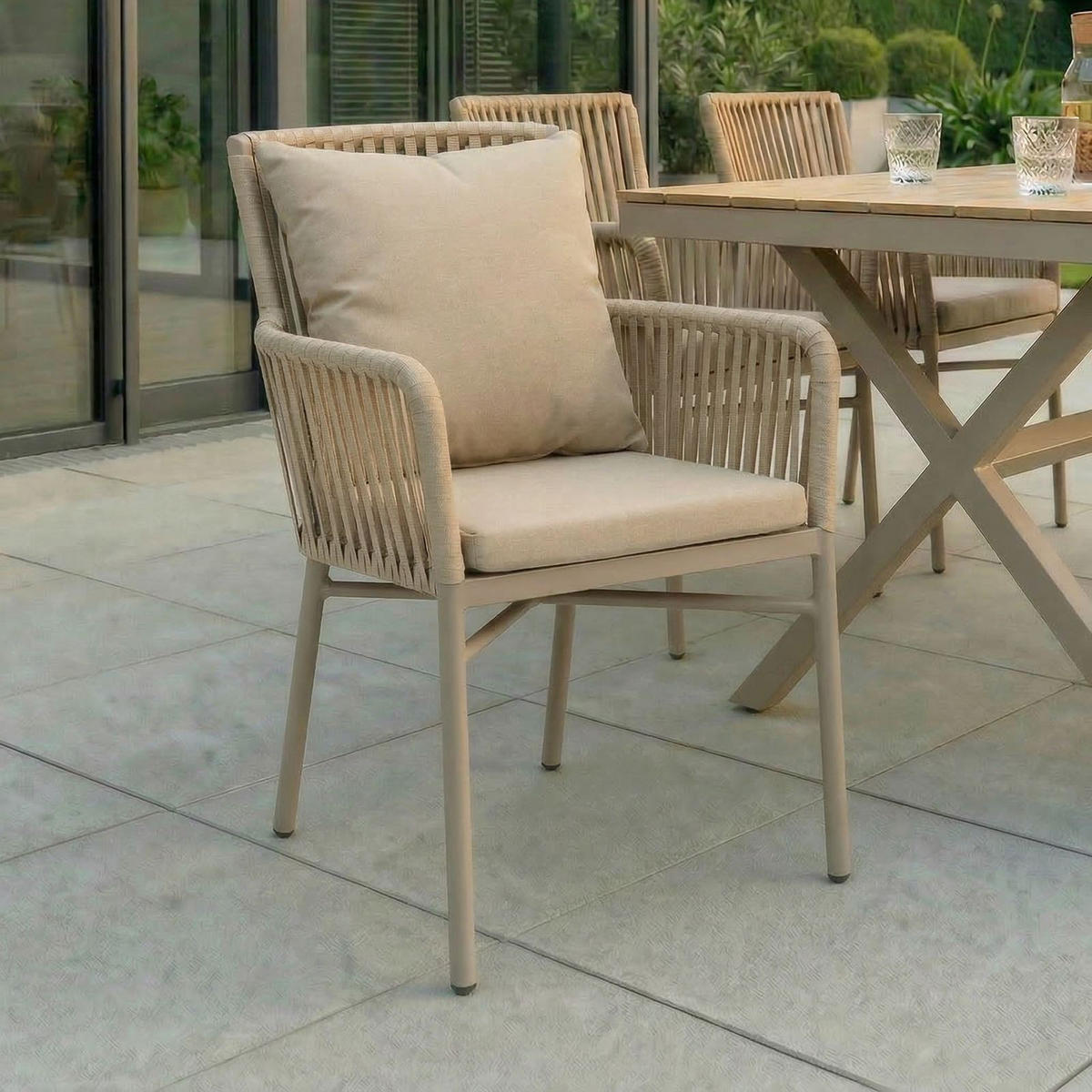 GARTENSTÜHLE AFUERA 6er-Set braun, champagne - Braun, Textil/Metall (56/85/59cm) - IDIMEX