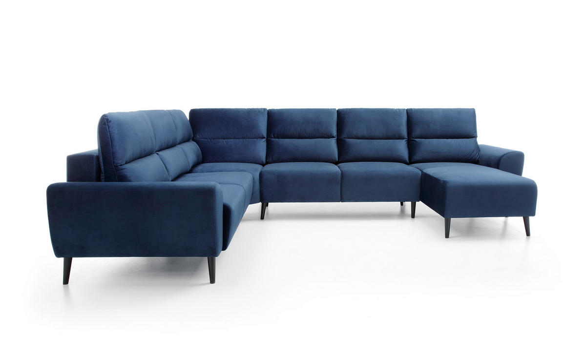 ECKSOFA BOSCO U-Form, Monolith-Stoff, freistehend, mit verstellbaren Kopfstützen, Sofa für Familien, Größe: 340x270x98cm, Farbe: Blau - Blau, Holz/Textil (340/270cm) - DomoHome