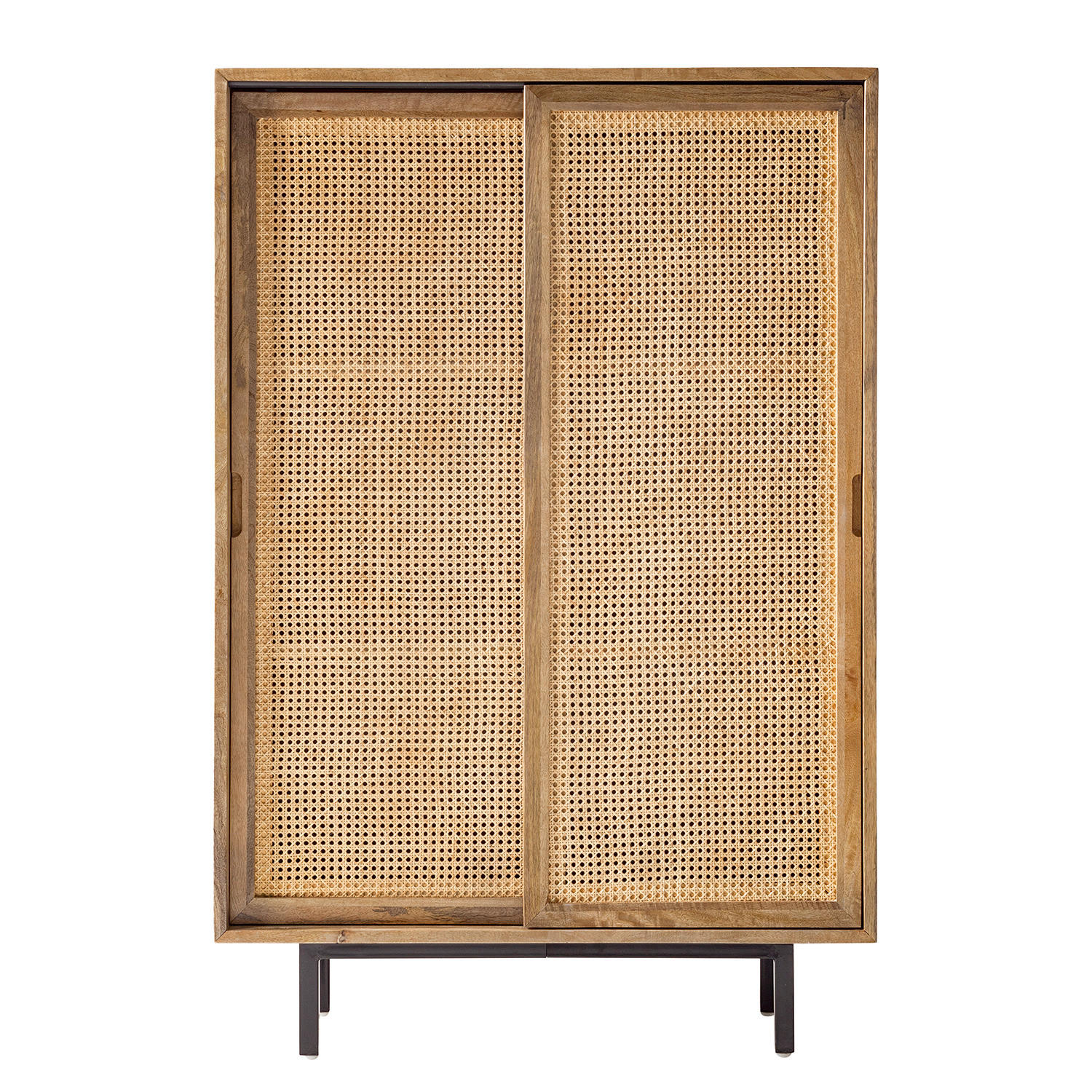 HIGHBOARD - Mango massiv / Wiener Geflecht - Beige/Schwarz, Naturmaterialien (100/150/43cm) - home24