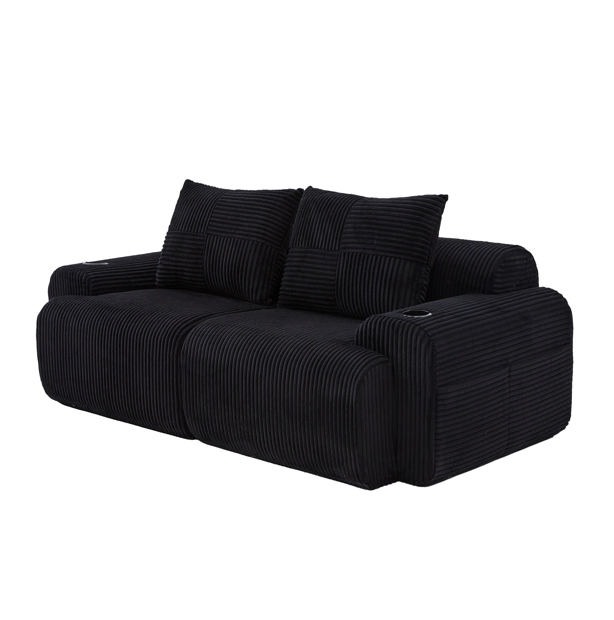 Modfu MODULÁRNÍ pohovka z manšestru 200x99x80 cm černá s držákem na nápoje a boční kapsou, 2místná
