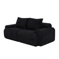 2-SITZER Sofa aus Cord 200x99x80 cm in Schwarz mit Cupholder & Seitentasche - Schwarz, Textil (99/80/200cm) - Modfu