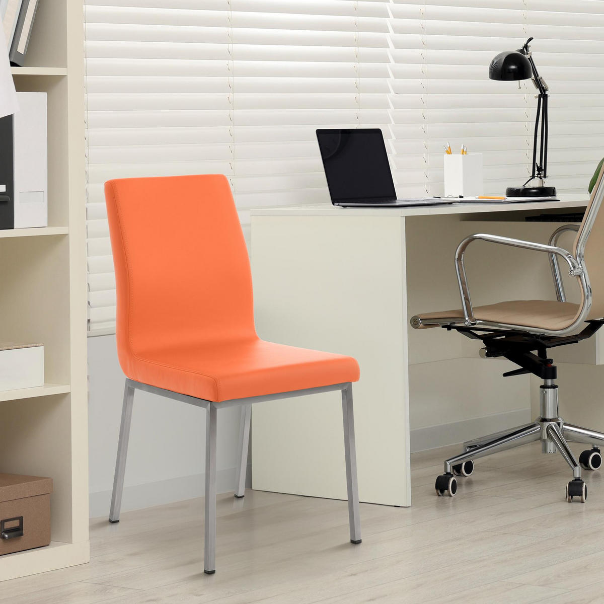 STUHL Lederlook Orange - Edelstahlfarben/Orange, Textil/Metall (40/88/50cm) - CLP