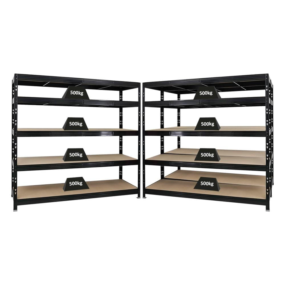 SCHWERLASTREGAL Rhino 3er-Set mit 3x 180x200x60 cm 5 Spanplatten-Ebenen 8mm Fachlast 500 kg Schwarz - Schwarz, Metall (600/180/60cm) - PROREGAL