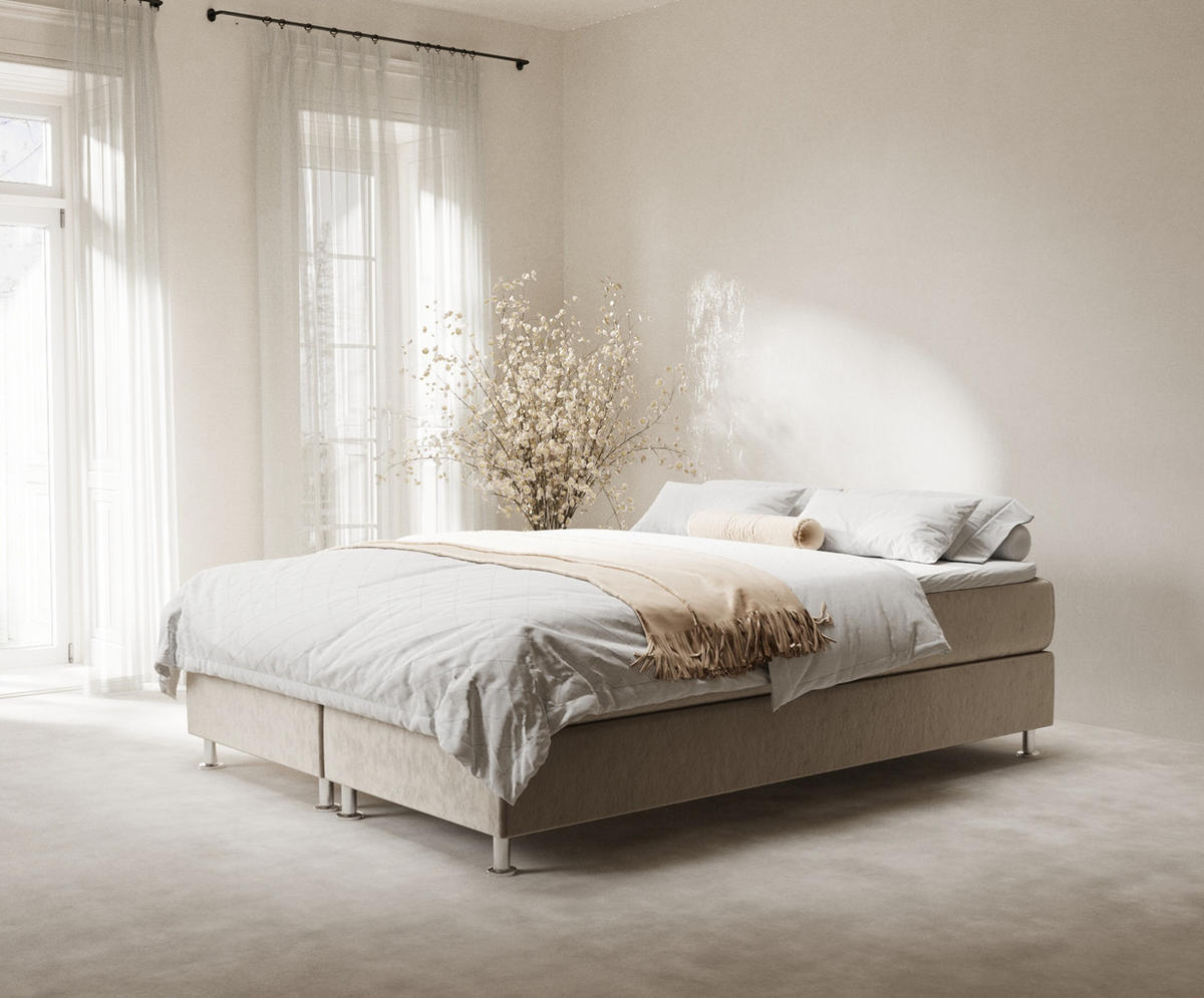 BOXSPRINGBETT Sub Beige 200/200 cm mit Latex-Topper - Beige/Silberfarben, Holz/Holzwerkstoff (200/200cm) - Maison de Reve