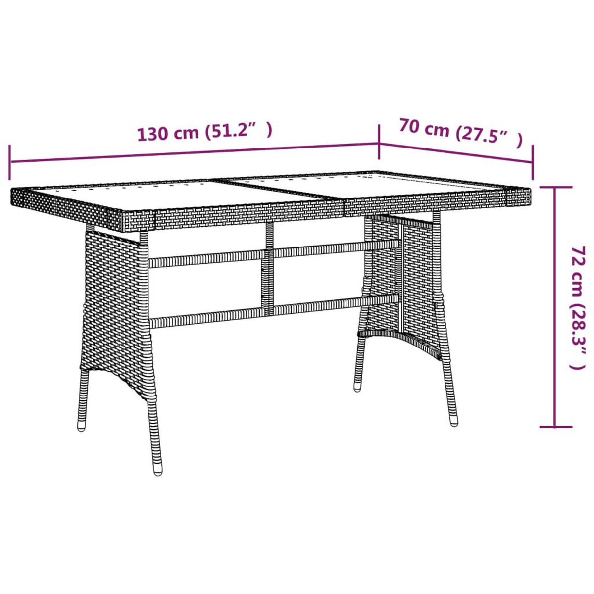 GARTENTISCH Grau 130/70/72 Cm Poly Rattan & Massivholz Akazie - Grau, Kunststoff (130/70/72cm) - vidaXL