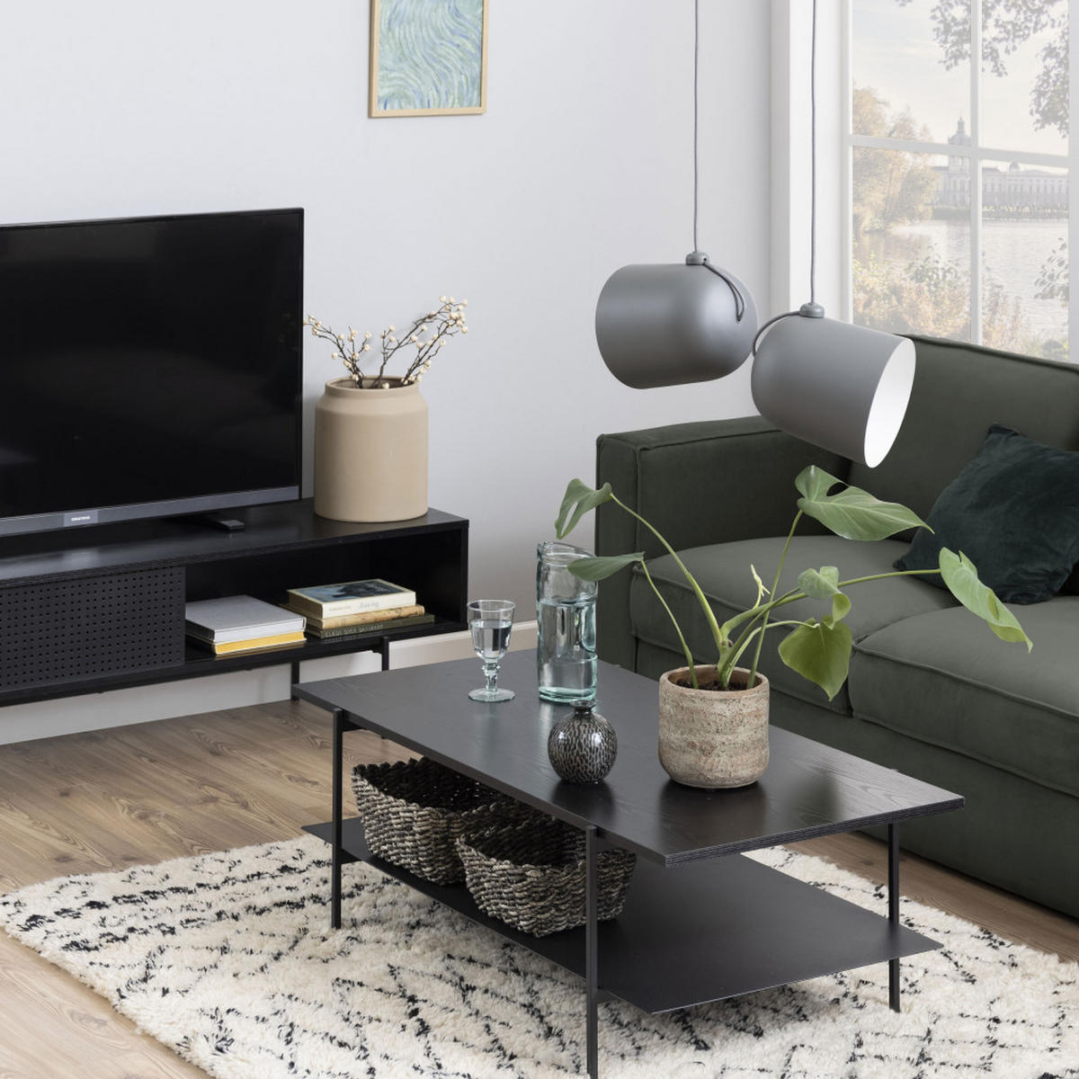 COUCHTISCH aus Holz und Metall - Mysa - Schwarz - Schwarz, Holz (115/60/40cm) - Drawer