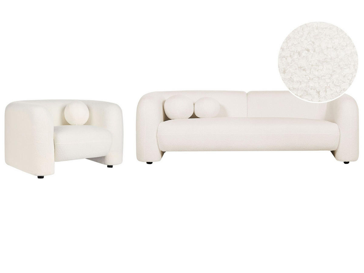 4-SITZER-SOFA SET Bouclé weiß Leiren - Weiß, Textil (83/83/224cm) - Beliani