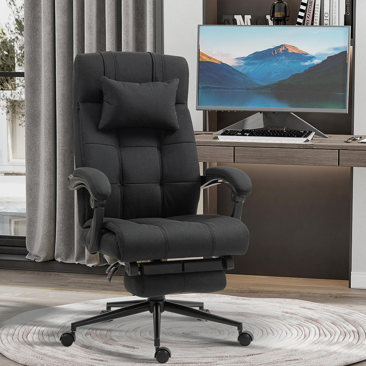 BÜROSTUHL mit Liegefunktion, Schwarz - Schwarz, Kunststoff (66/120/76cm) - Vinsetto