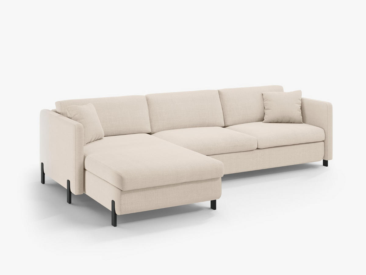 ECKSOFA ausklappbar links mit Container Gloria aus strukturiertem Stoff beige 5 Sitzplätze - Beige, Textil (170/280cm) - Micadoni