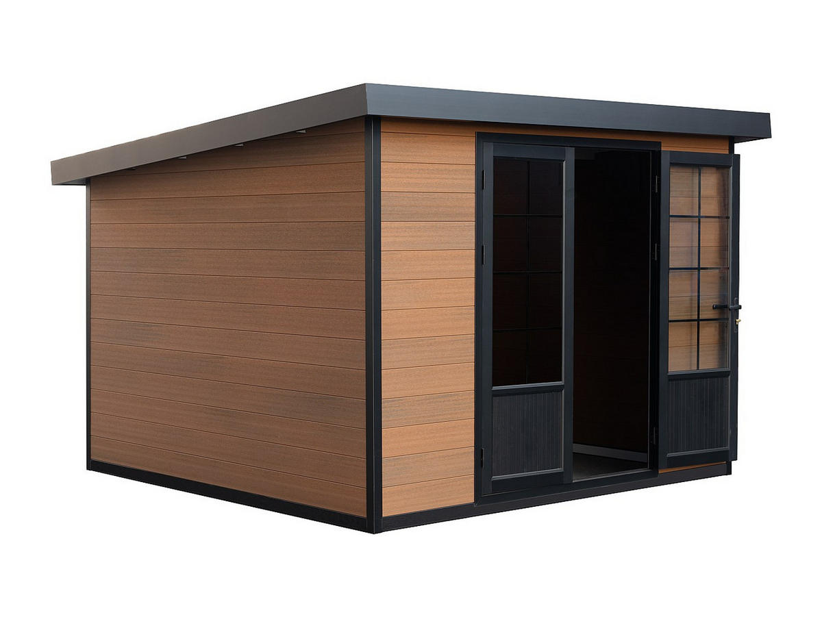SCHREBERGARTENHAUS - 290 cm x 290 cm - verbundwerkstoff - naturfarben dunkel Hazelton - Naturfarben, Glas (290/198/290cm) - Vente-Unique