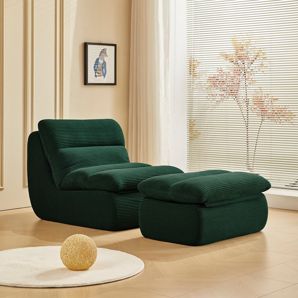 LIEGESESSEL 81/101/75 cm Grün mit Fußhocker Ergonomische Unterstützung für Wohnzimmer - Grün, Textil (101/75/81cm) - OKWISH