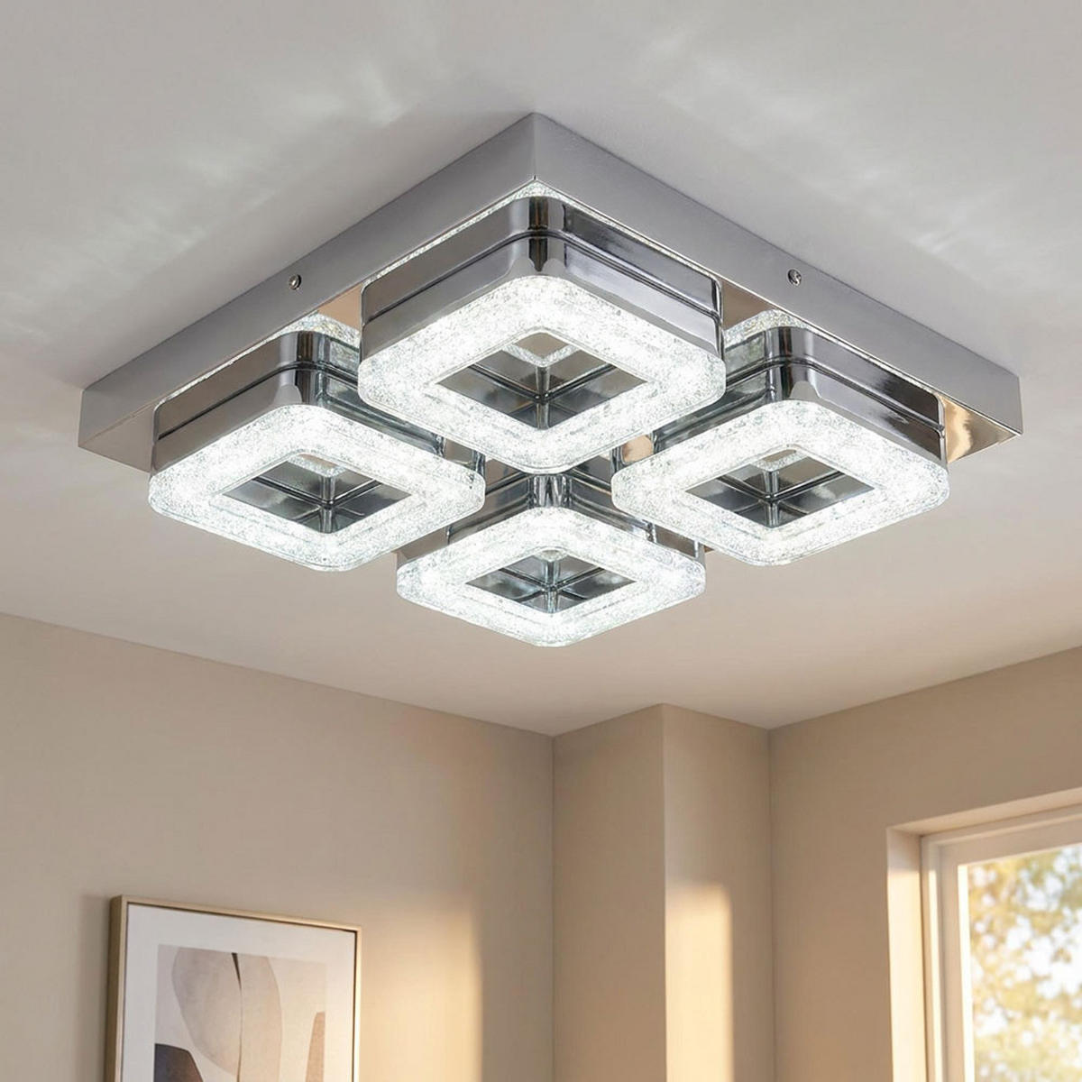 LED DECKENLEUCHTE RETA Chrom, Silber, Kristalloptik - Silberfarben, Metall (32/32/6.7cm) - Globo Lighting