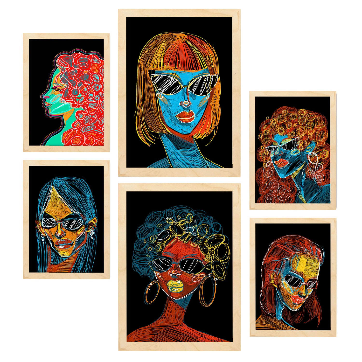 POSTER Set Mit 6 Schönheitstöne 3 In Weibliche Zusammenfassung Ästhetische Dekorative Gemälde Für Ihr Zuhause A3 & A4 Rahmen Aus Hellem Holz - Beige, Papier (29/3cm) - Nacnic