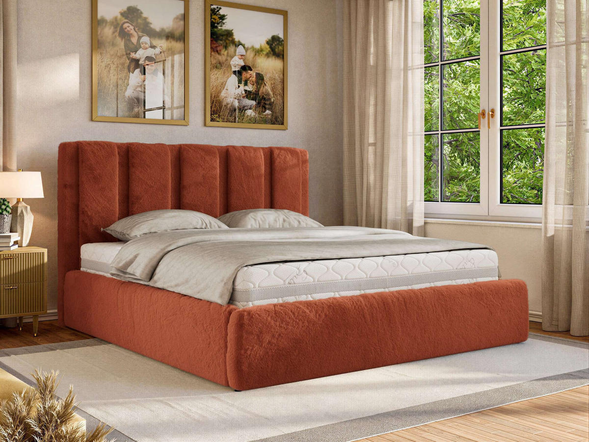 POLSTERBETT SAVINO CLASSIC 160/200 - Orange Plüsch - Pocket-Matratze - Orange, Textil (160/200cm) - MKS