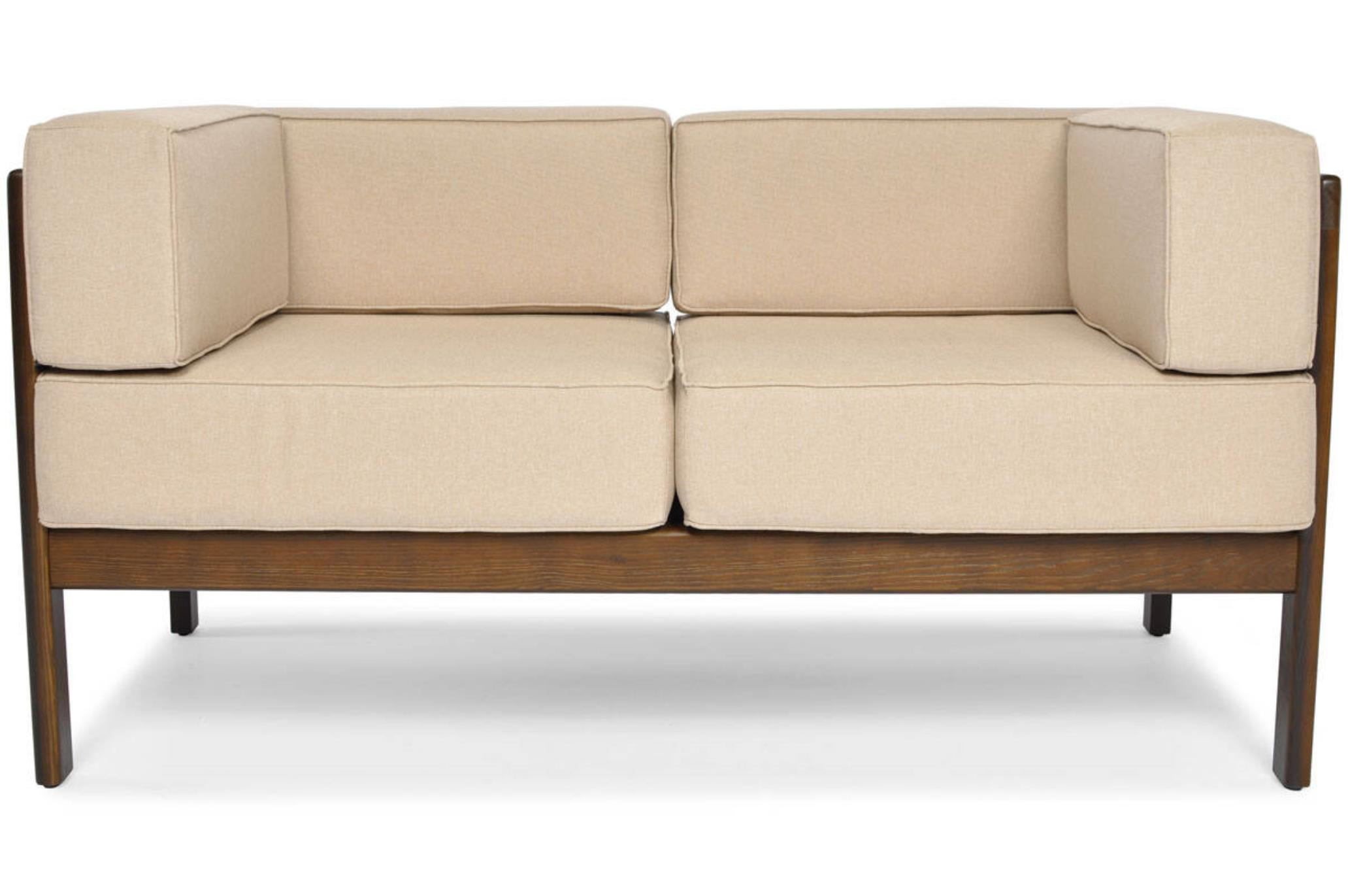 GARTENSOFA Eden Beige, mit Braun Gestell, Zweisitzer Sofa - Beige/Braun, Holzwerkstoff (137/72/77cm) - Bettso