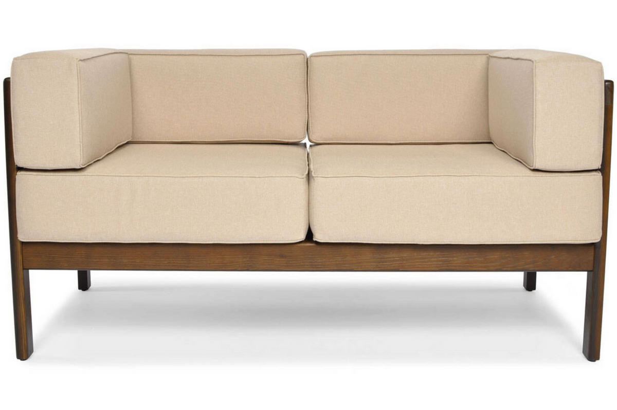 GARTENSOFA Eden Beige, mit Braun Gestell, Zweisitzer Sofa - Beige/Braun, Holzwerkstoff (137/72/77cm) - Bettso