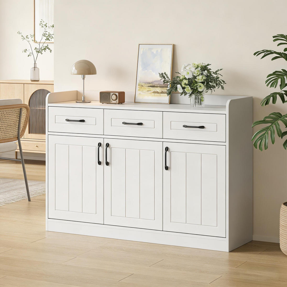 SIDEBOARD Weiß 3 Türen 3 Schubladen 120x35x80cm Stauraum - Weiß, Holzwerkstoff (35/80/120cm) - FLIEKS