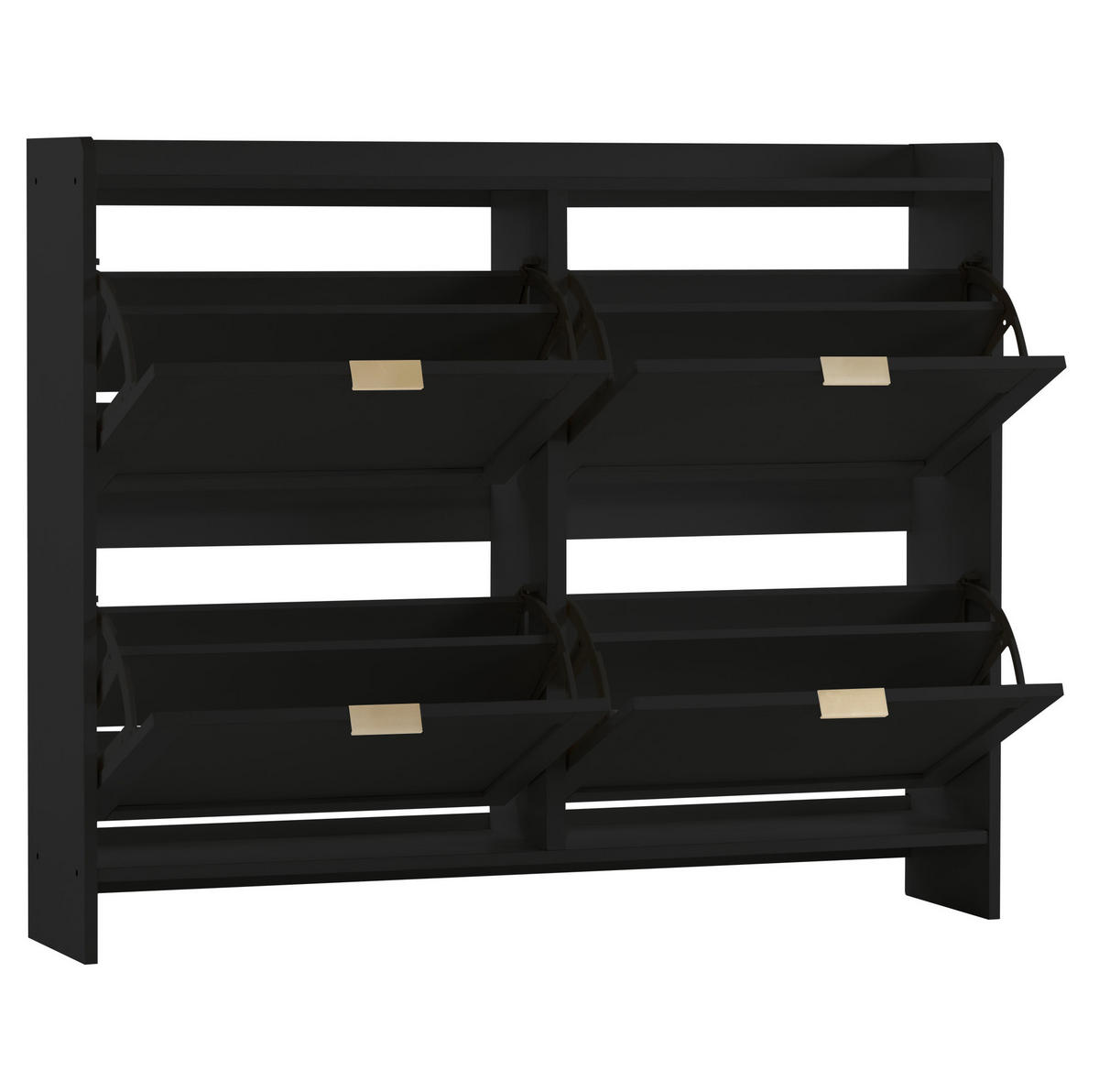 SCHUHSCHRANK aus Spanplatte 110x24x90cm in Schwarz mit 4 Klappfächern - Schwarz, Holzwerkstoff (110/90/24cm) - Modfu