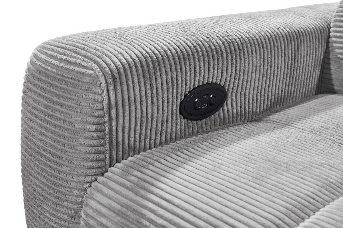 ECKSOFA mit elektronische Sitztiefenverstellung, USB-Anschluss und stilvollem Breitcord-Bezug - Hellgrau, Textil (200/243cm) - ed exciting design
