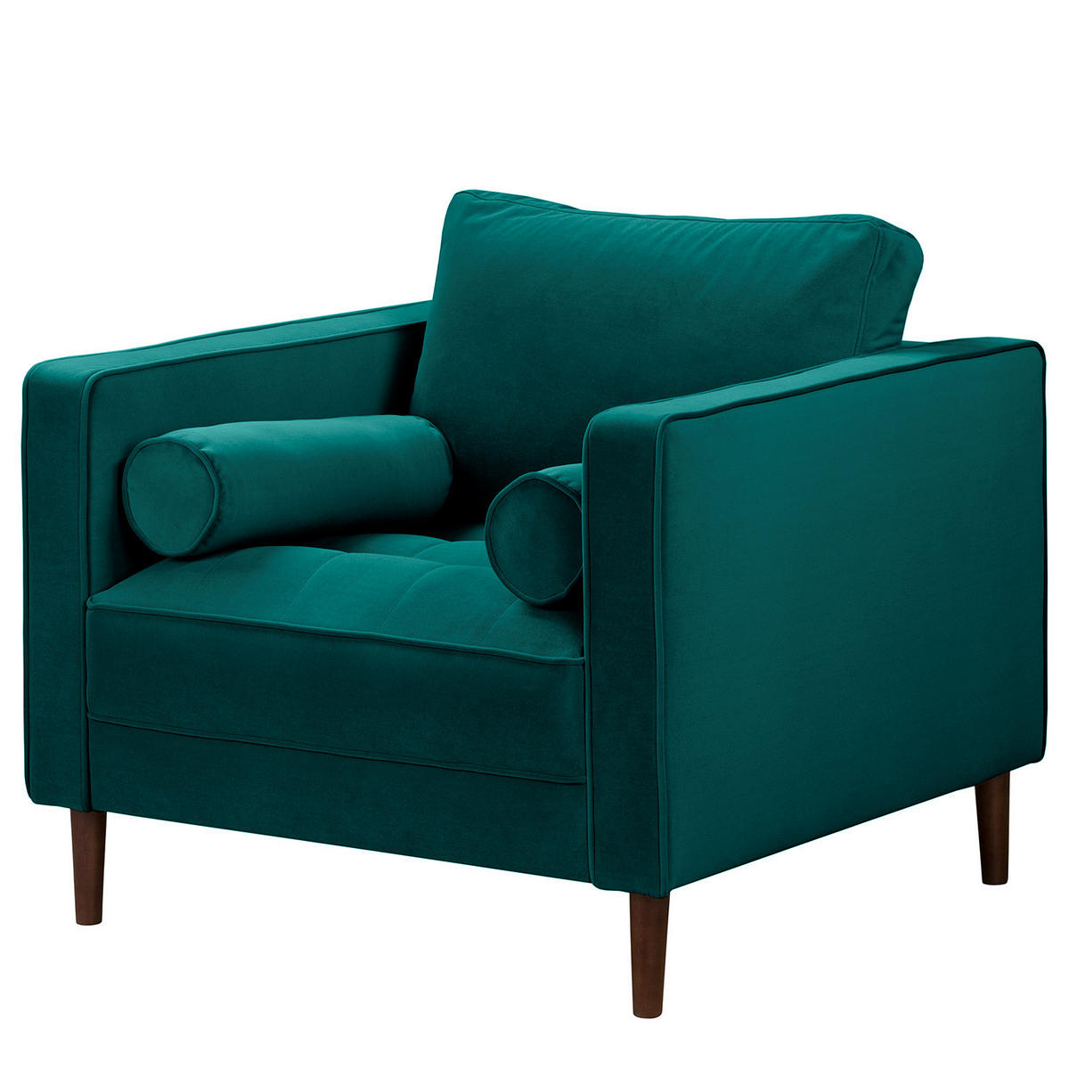 SESSEL - Samt - Dunkelbraun/Petrol, Birkenholz/Textil (90/80/86cm) - home24