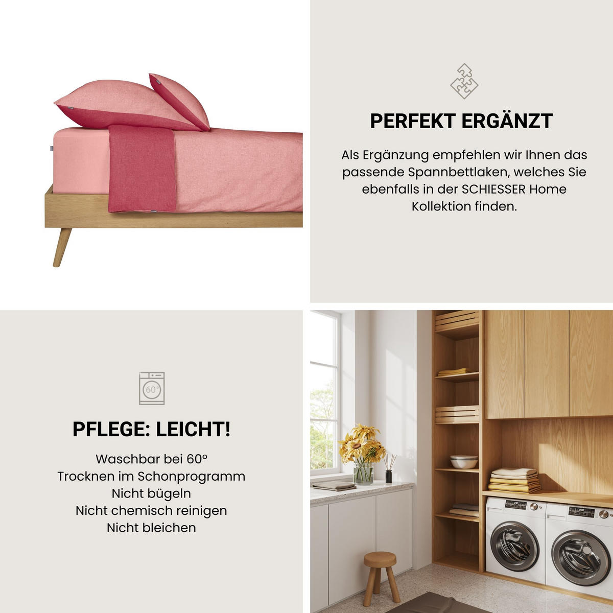 BETTWÄSCHESET Doubleface - Renforcé - 2-teilig - 155 x 220 cm - Rosa - Rosa, Textil (155/220cm) - SCHIESSER