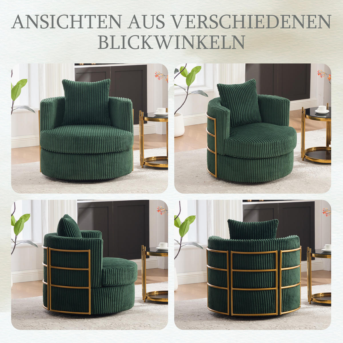 KŘESLO Otočné manšestrové se skrytým úložným prostorem, smaragdové - smaragdově zelená, textil (76/65/79cm) - Urban Meuble