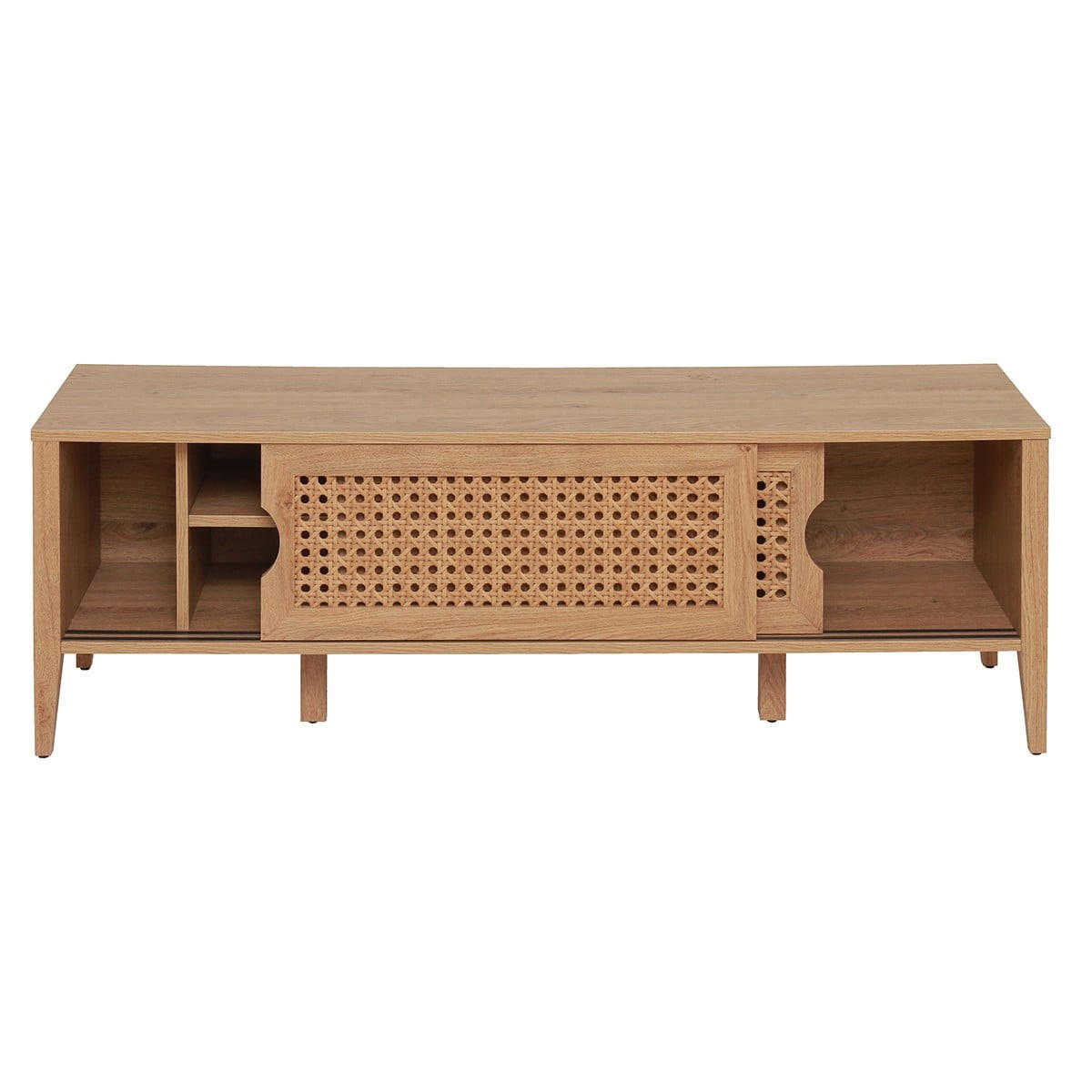 TV-MÖBEL mit 2 Schiebetüren Rattan-Dekor - L138 cm - Apfelbaumfarben, Holzwerkstoff (39.6/45.5/138cm) - Calicosy