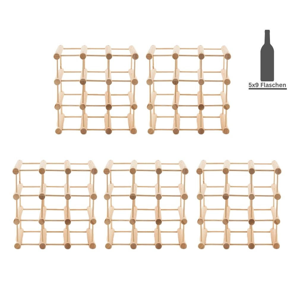 WEINREGAL Vinotega Mod 36x36x24 cm 5x 9 Flaschen Massives Kiefernholz Natur - Naturfarben, Holz (180/36/24cm) - PROREGAL