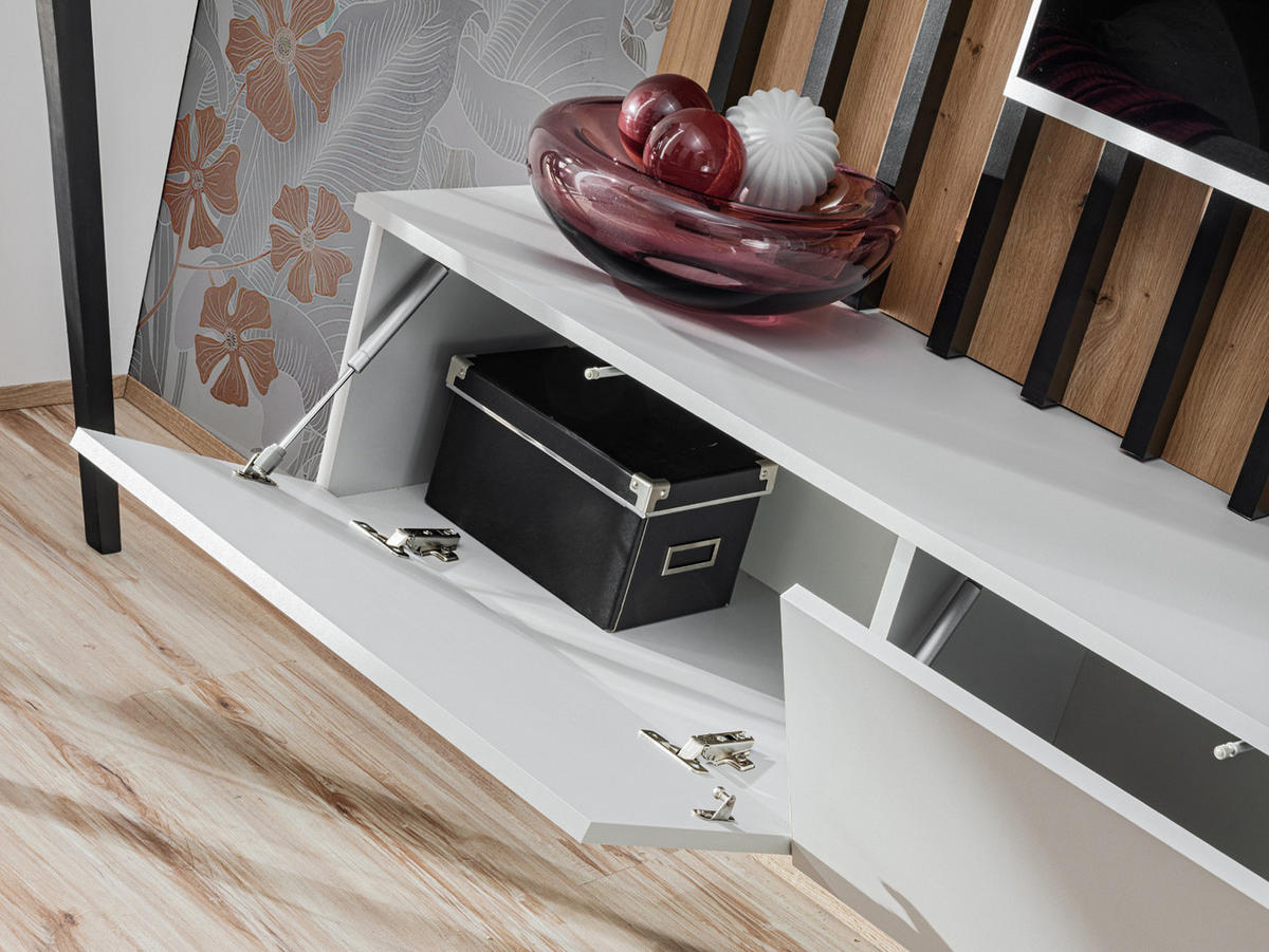 WOHNWAND grau, Artisan Eiche 220 cm, Schrankwand mit LED Beleuchtung - Eiche Artisan/Grau, Glas/Holzwerkstoff (200/148/35cm) - Furn.Design