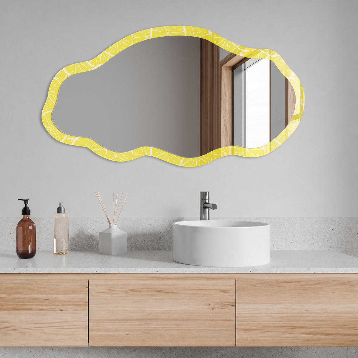 SPIEGEL 90x45 cm asymmetrisch mit Druck - Zitronenscheiben - Transparent, Glas (45/90/0.4cm) - TULUP