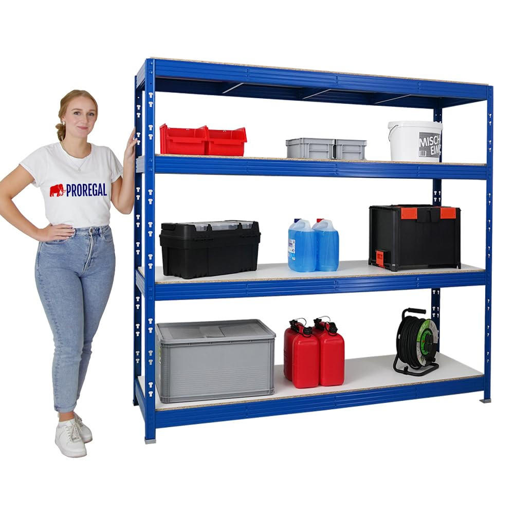 SCHWERLASTREGAL Rhino 180x200x60 cm 4 Melamin-Ebenen 16mm Fachlast 500 kg Blau - Blau/Weiß, Metall (200/180/60cm) - PROREGAL