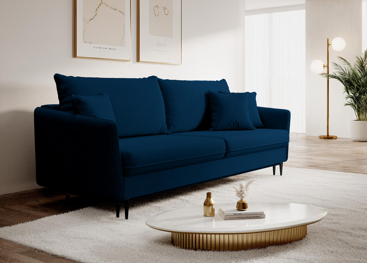 SCHLAFSOFA Volio Dunkelblau schwarzen Beinen - Schwarz/Dunkelblau, Textil/Metall (221/90/100cm) - Selsey