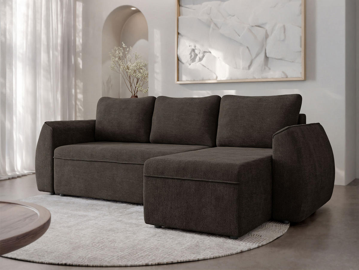 ECKSCHLAFSOFA Darlan - Dunkelbraun/Schwarz, Holz/Kunststoff (245/143cm) - MIRJAN24