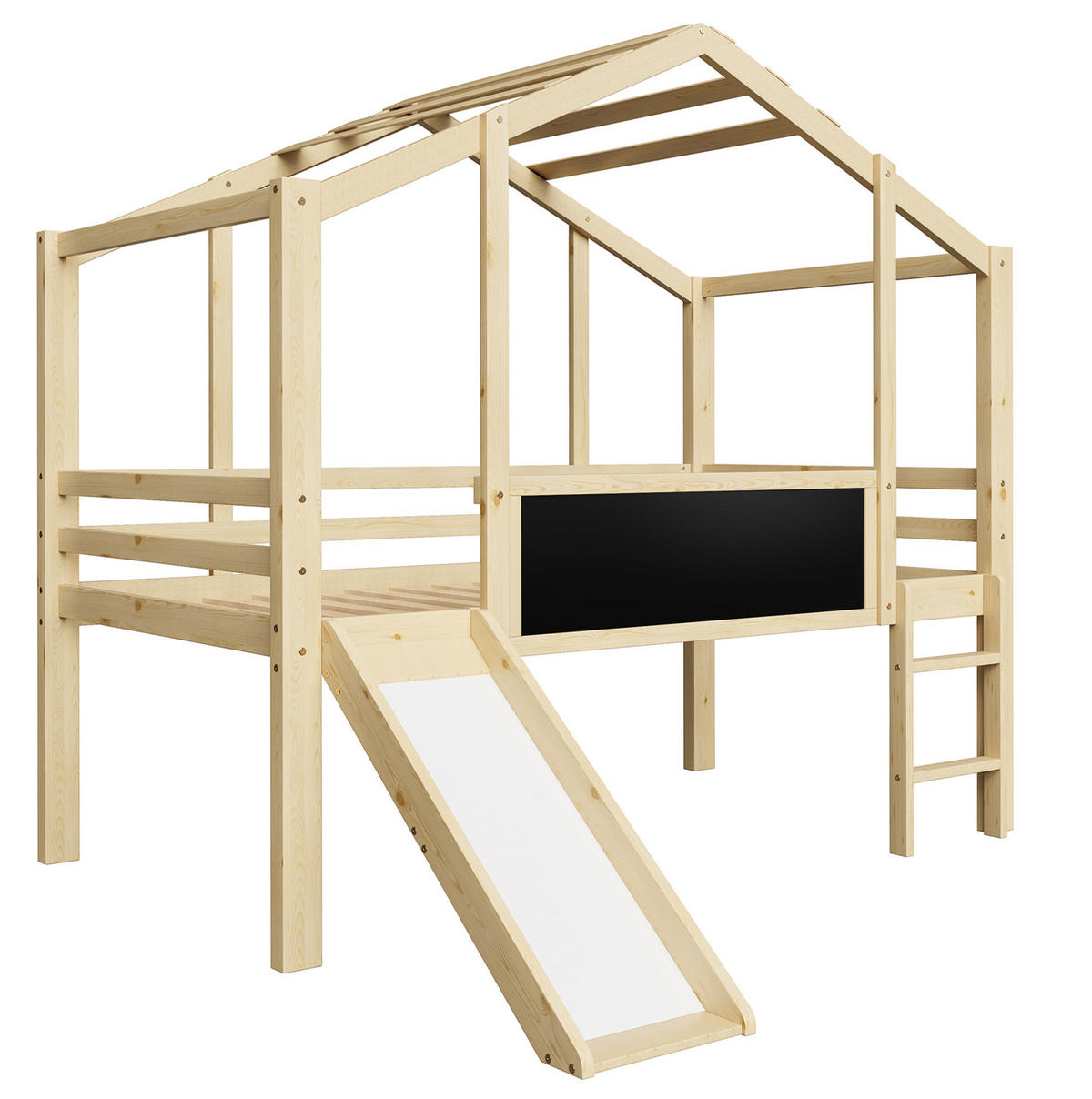 HOCHBETT 90/200 cm aus Massivholz – mit Rutsche, Leiter und Rausfallschutz - Naturfarben, Holz (90/200cm) - BEAOK